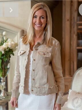 CROWN LINEN DESIGNS Women’s Size M Bright White Linen Jacket NWT!